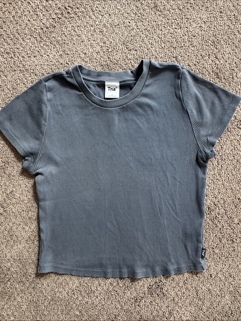 TNA Ribbed Crew Tee in Slate grey blue
